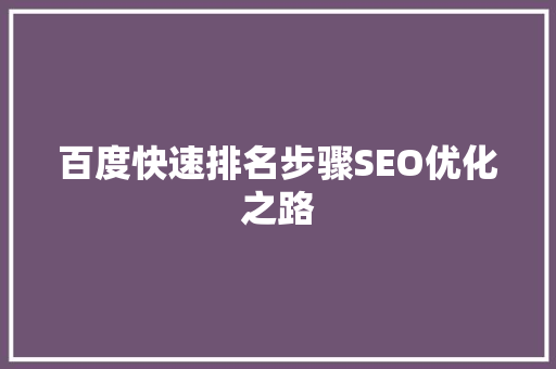 百度快速排名步骤SEO优化之路