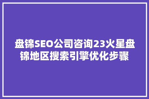 盘锦SEO公司咨询23火星盘锦地区搜索引擎优化步骤