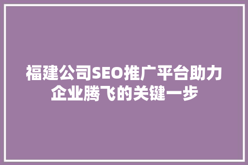 福建公司SEO推广平台助力企业腾飞的关键一步