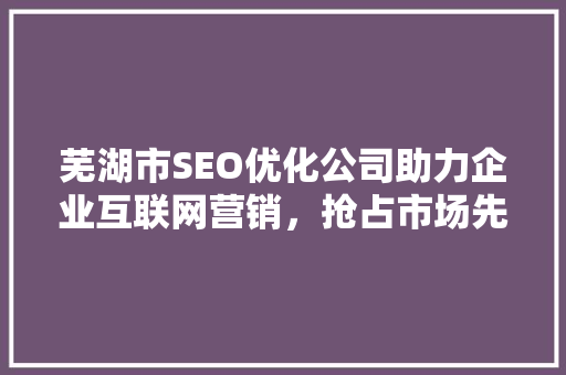 芜湖市SEO优化公司助力企业互联网营销，抢占市场先机  第1张