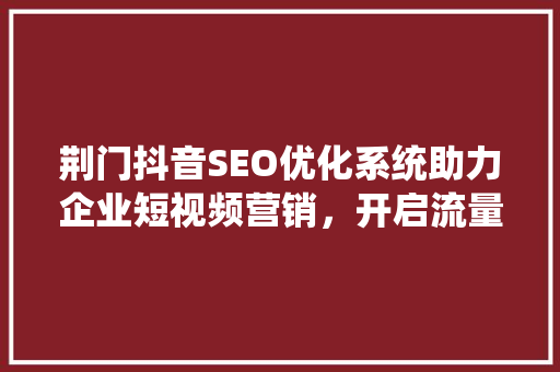 荆门抖音SEO优化系统助力企业短视频营销，开启流量新纪元