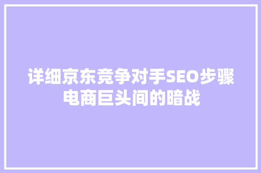 详细京东竞争对手SEO步骤电商巨头间的暗战  第1张