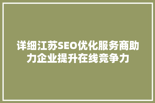 详细江苏SEO优化服务商助力企业提升在线竞争力