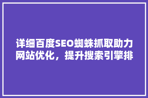 详细百度SEO蜘蛛抓取助力网站优化，提升搜索引擎排名