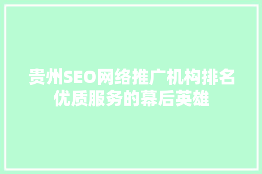 贵州SEO网络推广机构排名优质服务的幕后英雄