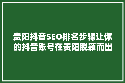贵阳抖音SEO排名步骤让你的抖音账号在贵阳脱颖而出