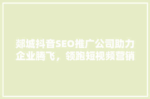 郯城抖音SEO推广公司助力企业腾飞，领跑短视频营销时代