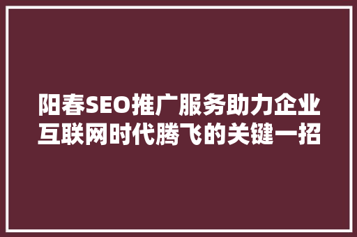 阳春SEO推广服务助力企业互联网时代腾飞的关键一招