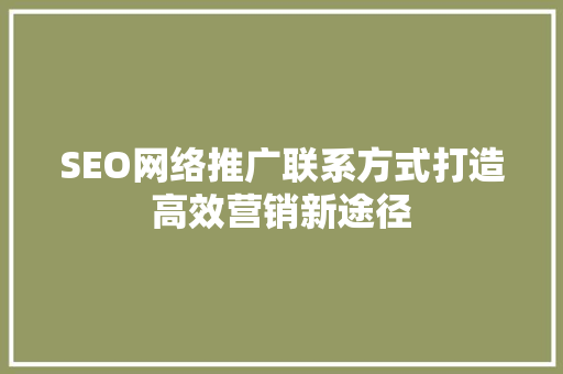 SEO网络推广联系方式打造高效营销新途径