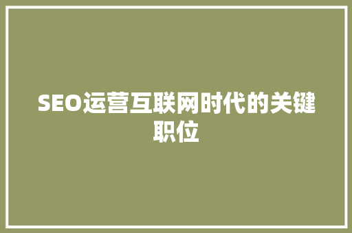 SEO运营互联网时代的关键职位  第1张