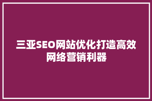 三亚SEO网站优化打造高效网络营销利器
