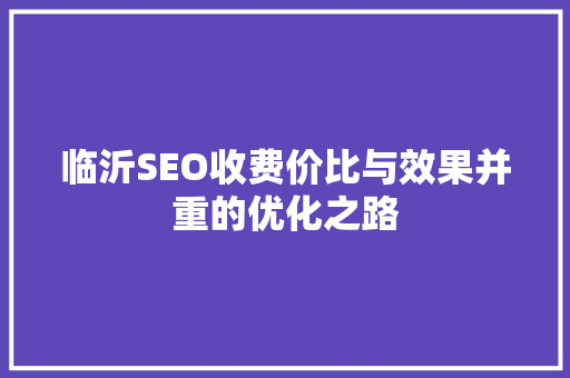 临沂SEO收费价比与效果并重的优化之路