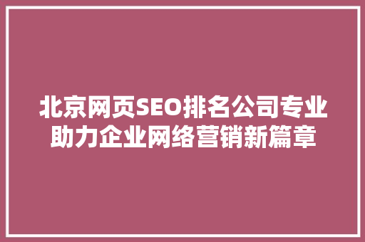 北京网页SEO排名公司专业助力企业网络营销新篇章