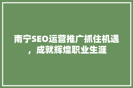 南宁SEO运营推广抓住机遇，成就辉煌职业生涯