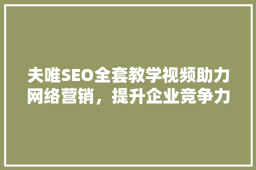 夫唯SEO全套教学视频助力网络营销，提升企业竞争力