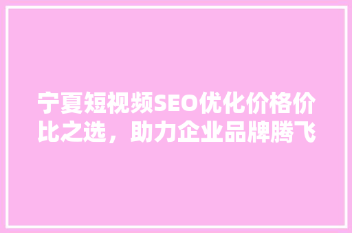 宁夏短视频SEO优化价格价比之选，助力企业品牌腾飞