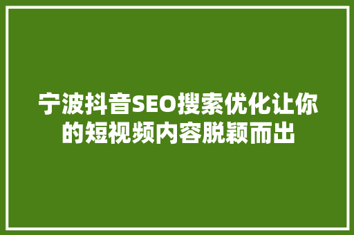 宁波抖音SEO搜索优化让你的短视频内容脱颖而出  第1张