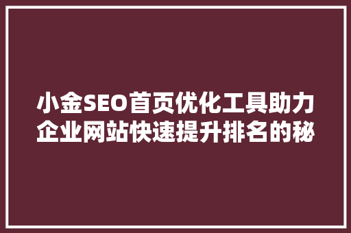 小金SEO首页优化工具助力企业网站快速提升排名的秘密武器