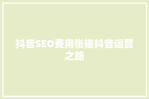 抖音SEO费用张槎抖音运营之路