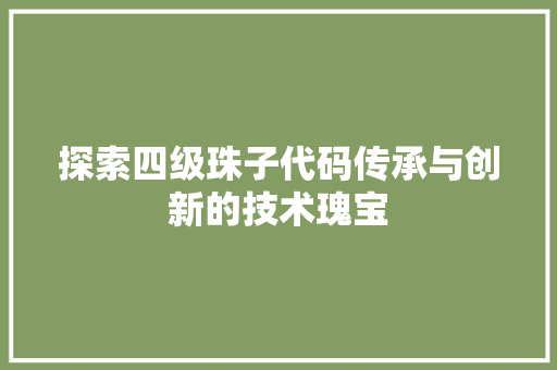 探索四级珠子代码传承与创新的技术瑰宝