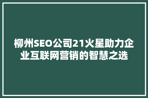 柳州SEO公司21火星助力企业互联网营销的智慧之选
