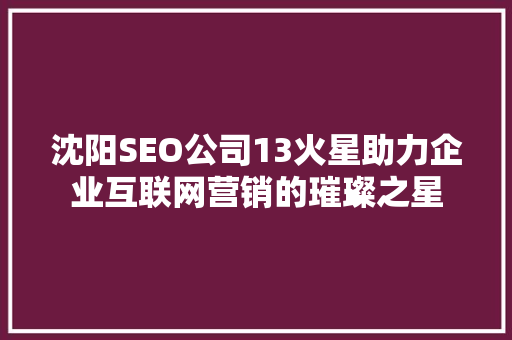 沈阳SEO公司13火星助力企业互联网营销的璀璨之星