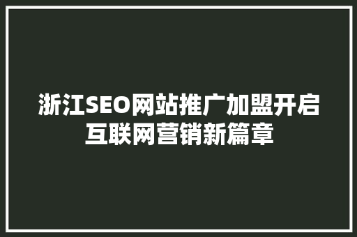 浙江SEO网站推广加盟开启互联网营销新篇章