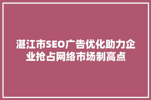 湛江市SEO广告优化助力企业抢占网络市场制高点