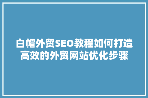 白帽外贸SEO教程如何打造高效的外贸网站优化步骤