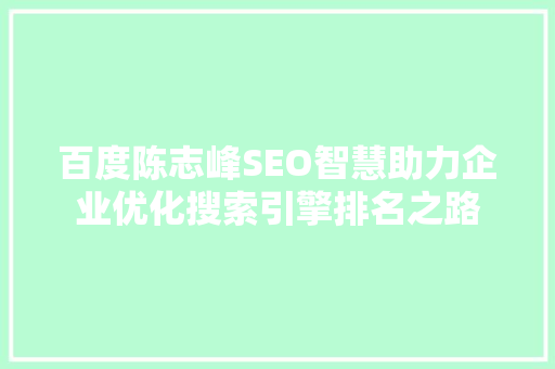 百度陈志峰SEO智慧助力企业优化搜索引擎排名之路