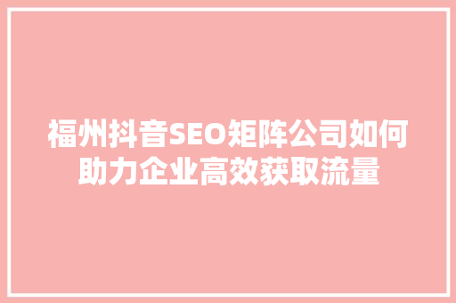 福州抖音SEO矩阵公司如何助力企业高效获取流量