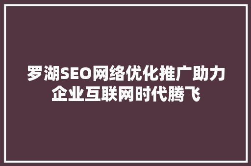 罗湖SEO网络优化推广助力企业互联网时代腾飞