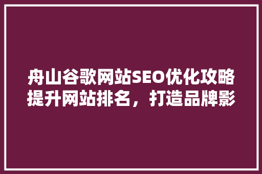 舟山谷歌网站SEO优化攻略提升网站排名，打造品牌影响力