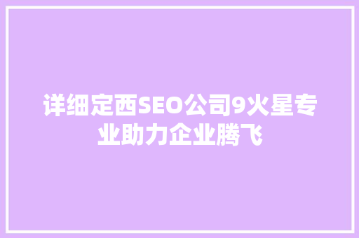 详细定西SEO公司9火星专业助力企业腾飞
