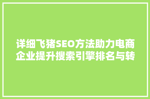 详细飞猪SEO方法助力电商企业提升搜索引擎排名与转化率  第1张
