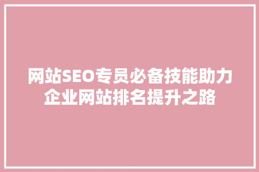 网站SEO专员必备技能助力企业网站排名提升之路