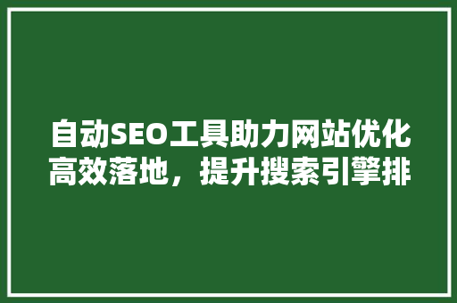 自动SEO工具助力网站优化高效落地，提升搜索引擎排名