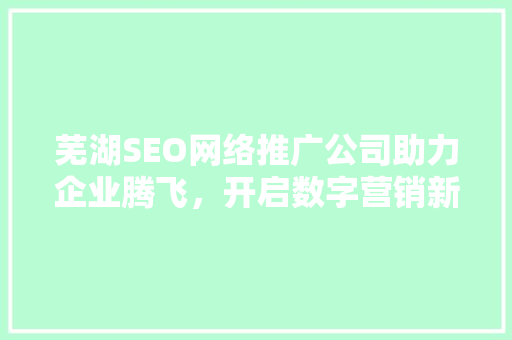 芜湖SEO网络推广公司助力企业腾飞，开启数字营销新时代
