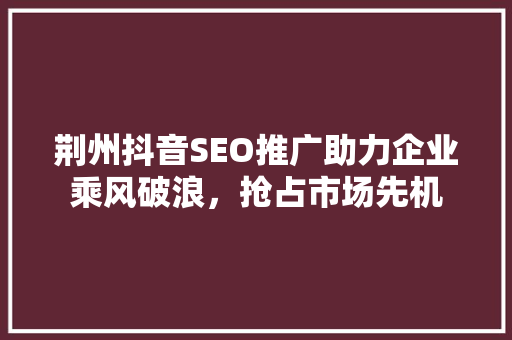 荆州抖音SEO推广助力企业乘风破浪，抢占市场先机
