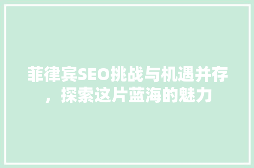 菲律宾SEO挑战与机遇并存，探索这片蓝海的魅力