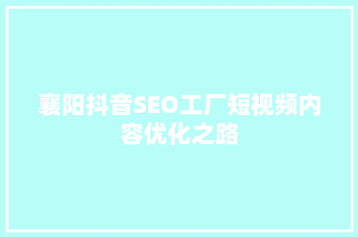 襄阳抖音SEO工厂短视频内容优化之路