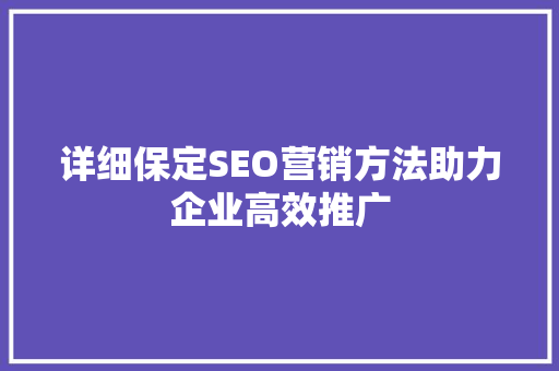 详细保定SEO营销方法助力企业高效推广