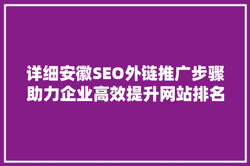 详细安徽SEO外链推广步骤助力企业高效提升网站排名