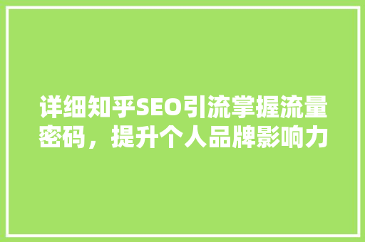 详细知乎SEO引流掌握流量密码，提升个人品牌影响力