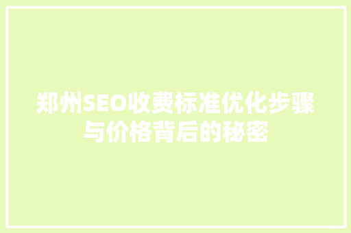 郑州SEO收费标准优化步骤与价格背后的秘密  第1张