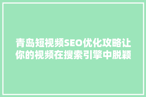 青岛短视频SEO优化攻略让你的视频在搜索引擎中脱颖而出  第1张