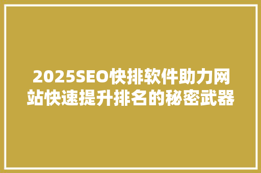 2025SEO快排软件助力网站快速提升排名的秘密武器