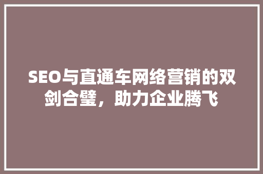 SEO与直通车网络营销的双剑合璧，助力企业腾飞