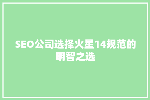 SEO公司选择火星14规范的明智之选