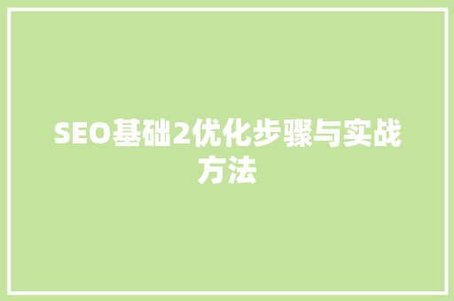 SEO基础2优化步骤与实战方法